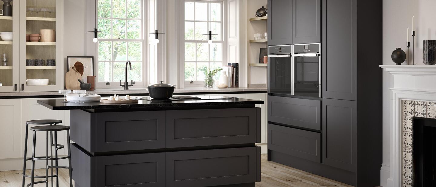 Dove grey store handleless kitchen